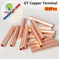 ZILUOLAN 100Pcs GT Copper Terminal Connecting Tube, Hole Passing GT-1/1.5/2.5/4/6/10/16/25 Wire Term