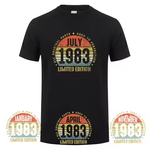 Made In January 1983 T Shirt Short Sleeve Born in September October November Every Month of 1983 Top