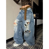 MOERSHOP Grunge Ripped Jeans - High Waist Harem Pant for Women