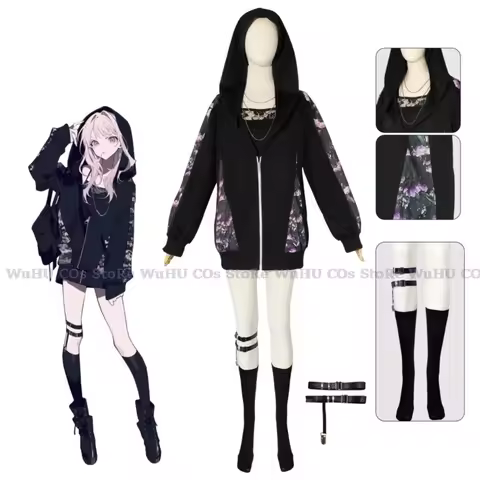 Project Sekai 25 Nightcord Akiyama Mizuki Cosplay Costume Daily Suit Black Hoodie Akiyama Mizuki Wig