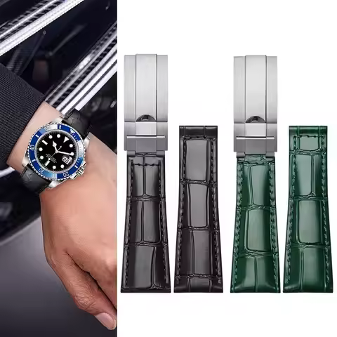 Watch Band For Rolex SUBMARINER Yacht-Master DAYTONA GMT Crocodile Grain Leather Men's Strap Watch A