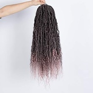 FASHION IDOL New Goddess Locs Crochet Hair 4 Packs Boho River Locs Crochet Hair 20 Inch Natural Weay Nu Faux Locs Crochet Hair with Curly Hair Ombre Pink