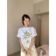 Korean Niche White Short-Sleeved T-Shirt Women's Fun Starfruit Print Loose Casual Heavy Cotton Top 6