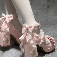 Super Cute！FX Winter Lolita Shoes41-42Men and Women!cos Original New Sweet Bowknot Cherry Blossom Lo