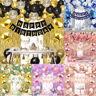 50/55PCS Black Gold Happy Birthday Decoration Set Happy Birthday Banner Gold Foil Curtain Backdrop H
