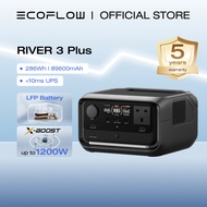 EcoFlow RIVER 3 Plus Portable Power Station, 286Wh LiFePO4 Battery, 3 Up to 1200W AC Outlets, 10 MS 