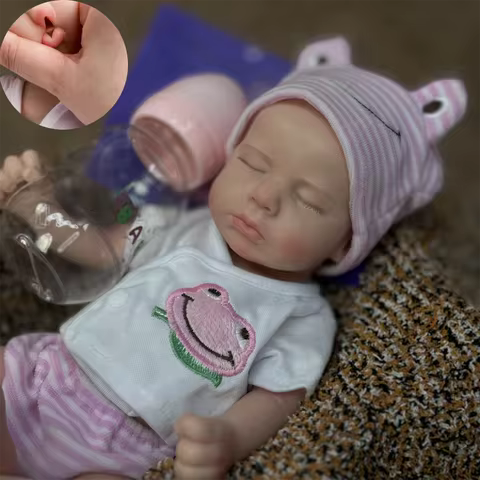 Attyi Can Open Mouth 13Inch Loulou Full Body Solid Silicone Reborn Girl/Boy Dolls Painted Newborn Do