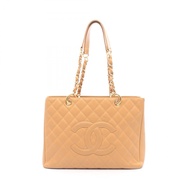 【二手】香奈兒 Matelassé Grand Shopping Tote Bag GST A20995 米色魚子醬紋小牛皮 GST 鏈條手提包 女士