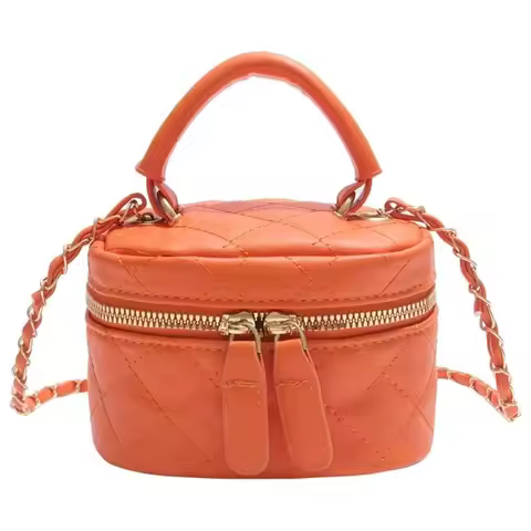 Mini Diamond Quilted Leather Bucket Bag Multi-Color Checkered Pattern Crossbody Bag with Gold Chain