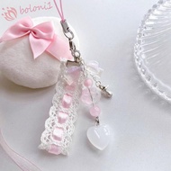 [READY STOCK] Pink Ribbon Cat Claw Phone Chain, Phone Charm Bead Chain Cat Ribbon Phone Charms, Hang