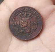Coin Netherlandsch Indie 2 1/2 Cent Benggol 1 duit tahun 1857 Kondisi sama seperti Fotonya t503