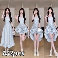（1/2pcs）Dresses Plus Size Women's Korean【S-4XL 40-90kg】连衣裙大码女装韩版显瘦气质长裙 加大码时尚黑色连衣裙