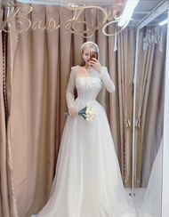 Váy suông đi bàn thân croset V tay dài