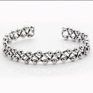 S925 Sterling Silver Men's Adjustable Bangle Boy Punk Cross Weave Bracelet with Ball Retro Cool Thai Silver Jewelry Gift