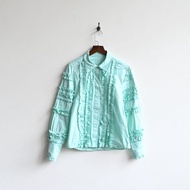 【蛋植物古著】薄荷花草精工荷葉古著襯衫