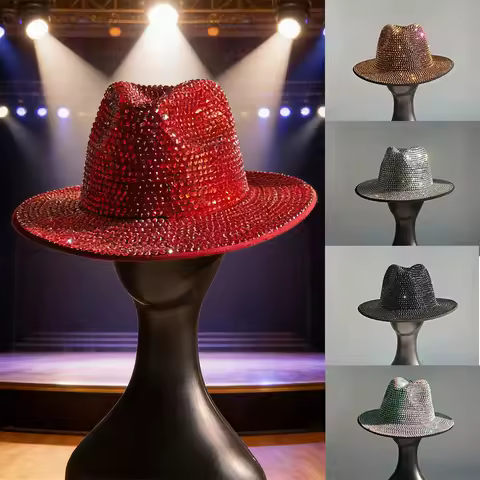 Rhinestone and Pearl Fedora Hat Bling Fedora Jazz Hats for Men and Women Handmade Advanced Fashion O