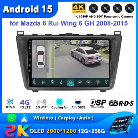 Android 15 Carplay Auto Car Radio For Mazda 6 GH 2007 - 2012 Navigation GPS Multimedia Player Stereo