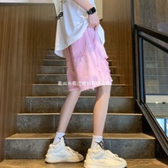 2026 Pink Ripped Jeans Men Summer American Dopamine Wear Loose Casual Five-Six Points Middle Pants C