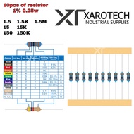 10 pcs of Resistor 1% 0.25W 1.5, 15, 150, 1.5K, 15K, 150K, 1.5M ohm 1/4 0.25 Watt Metal Film Resista