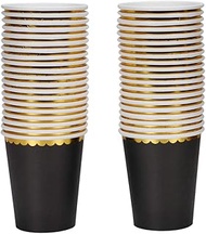 Geeklife Black Party Paper Cups with Gold Border,Disposable Gold Foil Paper Cups Bulks 9 oz, 40 pcs 