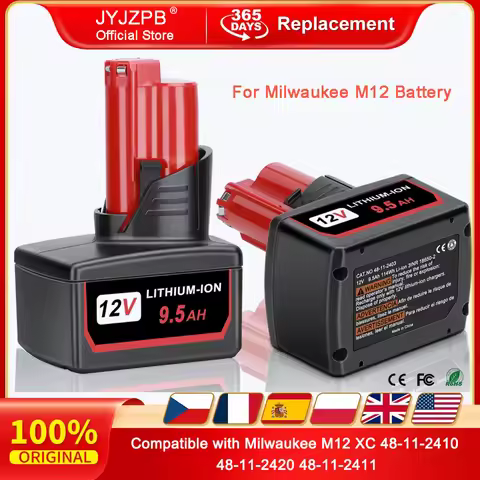 For Milwaukee M12 Battery 12V 3/6.5/9.5Ah Compatible with Milwaukee M12 XC 48-11-2410 48-11-2420 48-