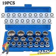 PA-HOME 19 Pcs 12 Point Socket Set, Metric 1/2" Drive Spline Socket Set, High Quality 6-Angle with  