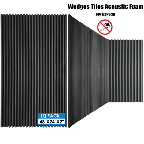 1/2Pack 120x60x5cm Acoustic Foam High Density Studio Wedges Tiles Sound Absorption Noise Insulation 