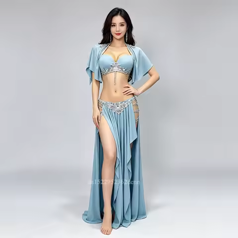 Belly Dance Competition Costume Hand Made Stones Bra and Long Skirt 2pcs Bellydancing Outfit Customi