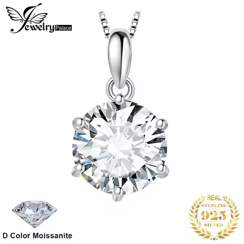 JewelryPalace Moissanite D Color 1ct 1.5ct 2ct 3ct Round 925 Sterling Silver Pendant Necklace for Wo