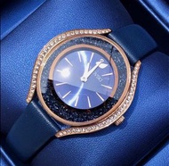 SWAROVSKI Crytalline Aure 藍色錶面盤 皮革材質錶帶 女士手錶5519447腕錶/施華洛世奇
