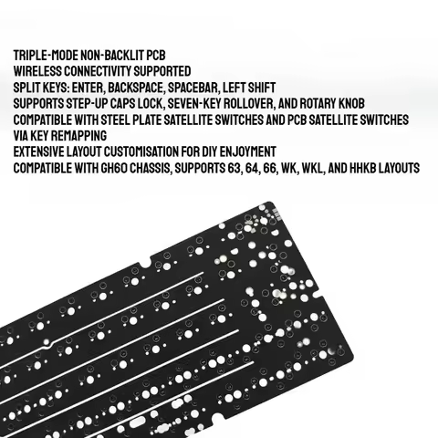 GH60 Keyboard PCB Tri-mode Wireless 2.4G No-Light Edition Custom PCB Bluetooth Hot Swap Mechanical K