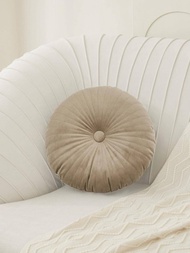 1入組圓形裝飾枕頭咖啡棕色布藝靠墊枕頭適用於客廳、沙發
