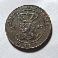 Koin Langka 1857 Nederland Indie  1/2 Cent Benggol Era Willem 