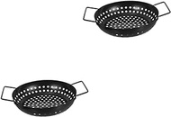 SUPVOX 2pcs Bbq Drain Pan Barbecue Tray with Hole Camping Grill Camping Bbq Grill Outdoor Barbecue Grill Pan Table Plate Nonstick Fry Pan Bakeware Carbon Steel Spray Non-stick Spray Paint