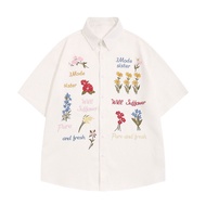 TIDE BEAR เสื้อแขนสั้นของผู้ชายเสื้อปักลายดอกไม้สีสันสดใสเสื้อเชิ้ตลำลองทันสมัย