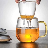 Tea Cup with Wooden Lid Strainer Infuser Teas Cup Unique Vintage Glass Cup/ herbal Glass Strainer