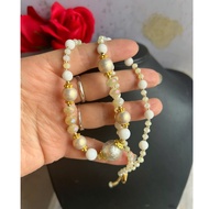 Crystal necklace with 4 to 8 mm beads mixed with artificial pearl glass, 47 + 5 cm long, brand new f