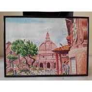 (FREE SHIPPING without voucher) A2 size watercolor drawing melaka red house with photo frame wall ha