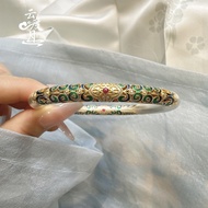Enamelled Scrollwork Pattern in Pure Silver9999Gold-painted sterling silver bracelet for women, Chin