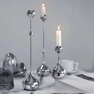 Metal Candle Holder Silver Candlestick Romantic Art Table Decoration for Wedding for Home Dining Pho