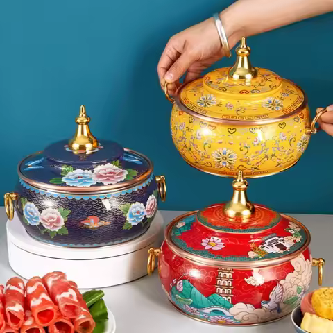 Wonderland Forest 001 Wholesale Chinese Enamel-Painted Copper Single-Person Hot Pot for Soup & Stock