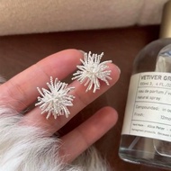 Dandelion Flower Pearl Earrings Silver Needle High-End Earrings Fresh Sweet Mosquito Coil Plate No P