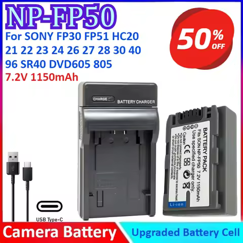 NP-FP50 7.2V 1150mAh FP70 FP90 Camera Battery+Charger For SONY FP30 FP51 HC20 21 22 23 24 26 27 28 3