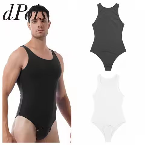 Swimwear Men Bodysuit One-piece Sleeveless Crotch Jockstraps Bulge Pouch Jumpsuit for Diaper Lover F