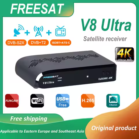 FREESAT V8 Ultra Satellite receiver DVB-S/S2/S2X,DVB+T/T2/ISDB-T/Cable/ATSC-C BISS auto roll, Full P