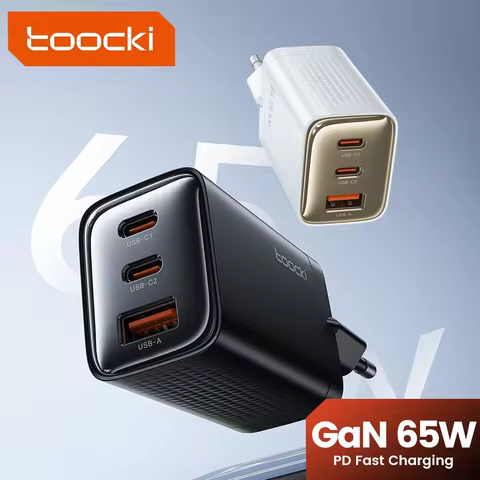 Toocki 65W GaN Charger USB Type C QC4.0 PD3.0 SCP Fast Charging Three Port for iPhone 16 15 Xiaomi H