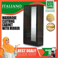EB112 Ready-Fixed Solid 2 Door 2 Drawer Wardrobe With Mirror (Walnut)