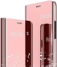 LG Velvet 5G Makeup Mirror Phone Case,ZYZX Luxury Mirror Design Clear View Stand Case Full Protective Slim Plating w/Kickstand PU Leather Shockproof Flip Phone Cover for LG Velvet 5G QH Rose Gold