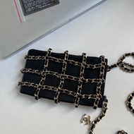✨Chanel 黑金穿鏈手機包 鏈條超美淡金色 有卡