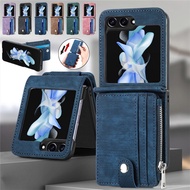 For Samsung Galaxy Z Flip 7 6 5 4 3 Leather Zip Wallet Card Case Shockproof Cover